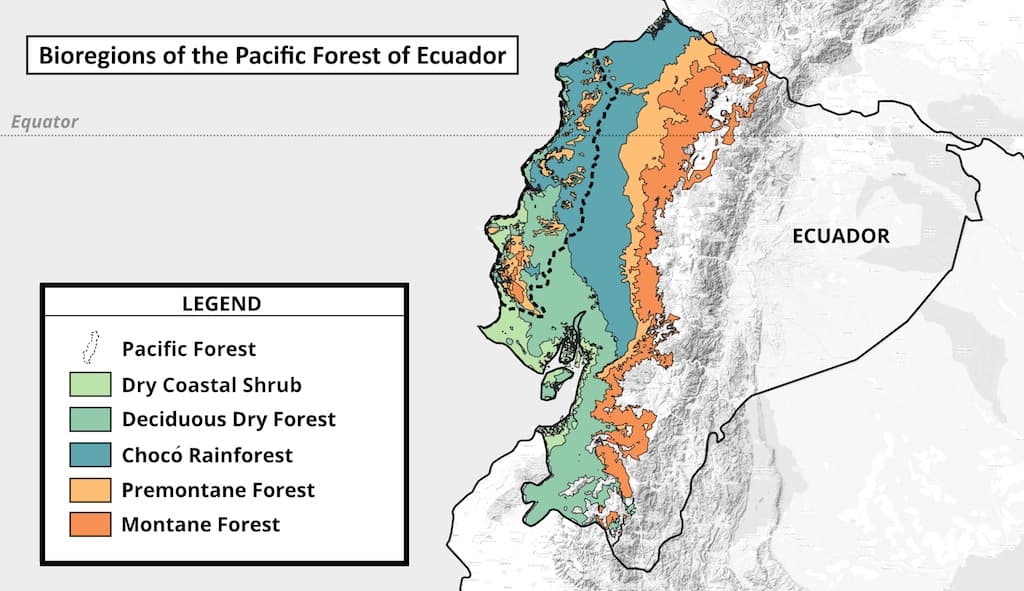 Map of the bioregions of the Pacific Forest of Ecuador