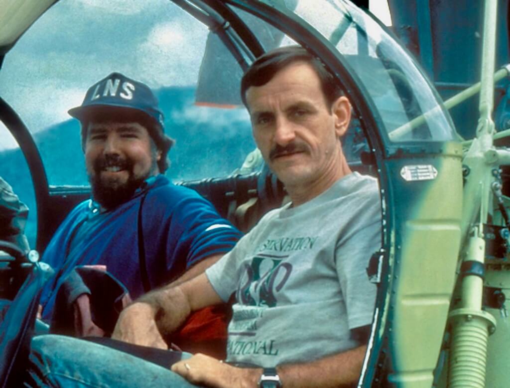Ted Parker and Alwyn Gentry in the cockpit, circa 1992