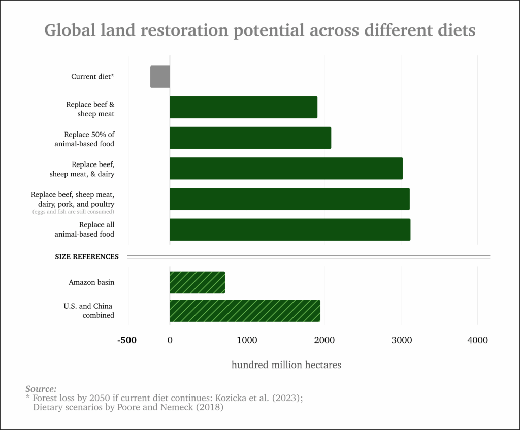 Global land restoration across different dietary scenarios